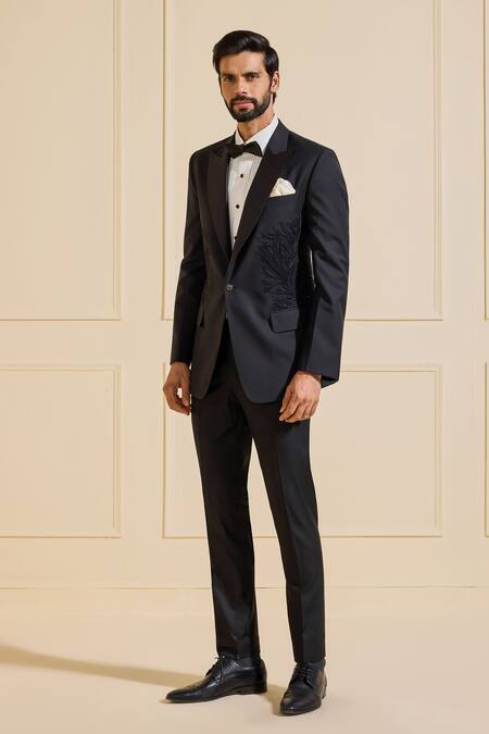 Buy Raghavendra Rathore Jodhpur Black Suede Embroidery Classic Ebon Tuxedo Jacket Online at Aza Fashions Buy_Raghavendra Rathore Jodhpur_Black Suede Embroidery Classic Ebon Tuxedo Jacket _Online_at_Aza_Fashions