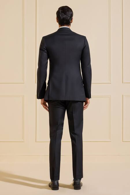 Shop Raghavendra Rathore Jodhpur Black Suede Embroidery Classic Ebon Tuxedo Jacket at Aza Fashions Shop_Raghavendra Rathore Jodhpur_Black Suede Embroidery Classic Ebon Tuxedo Jacket _at_Aza_Fashions