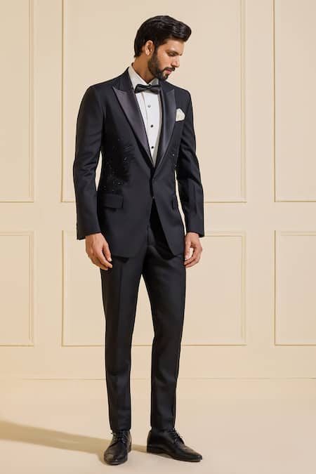 Buy Raghavendra Rathore Jodhpur Black Suede Embroidery Classic Ebon Tuxedo Jacket Buy_Raghavendra Rathore Jodhpur_Black Suede Embroidery Classic Ebon Tuxedo Jacket