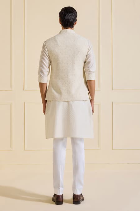 Shop Raghavendra Rathore Jodhpur Off White Silk Designer Nehru Jacket Set at Aza Fashions Shop_Raghavendra Rathore Jodhpur_Off White Silk Designer Nehru Jacket Set _at_Aza_Fashions