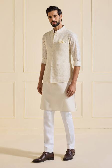 Raghavendra Rathore Jodhpur Off White Silk Designer Nehru Jacket Set Online at Aza Fashions Raghavendra Rathore Jodhpur_Off White Silk Designer Nehru Jacket Set _Online_at_Aza_Fashions
