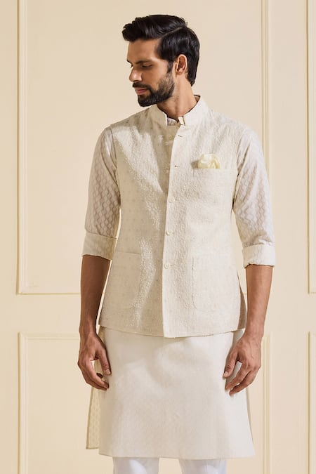 Shop Raghavendra Rathore Jodhpur Off White Silk Designer Nehru Jacket Set Online at Aza Fashions Shop_Raghavendra Rathore Jodhpur_Off White Silk Designer Nehru Jacket Set _Online_at_Aza_Fashions