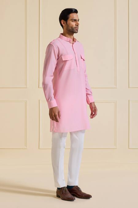 Buy Raghavendra Rathore Jodhpur Pink Cotton Blush Flap Pocket Kurta Online at Aza Fashions Buy_Raghavendra Rathore Jodhpur_Pink Cotton Blush Flap Pocket Kurta _Online_at_Aza_Fashions