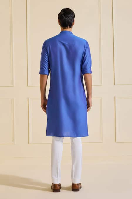 Shop Raghavendra Rathore Jodhpur Navy Viscose, Silk Cobalt Blue Pleated Kurta at Aza Fashions Shop_Raghavendra Rathore Jodhpur_Navy Viscose, Silk Cobalt Blue Pleated Kurta _at_Aza_Fashions