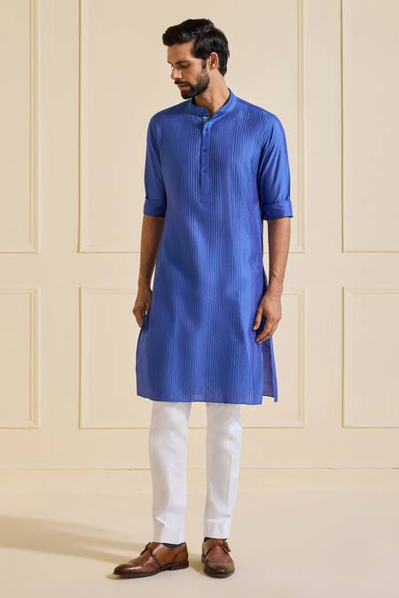 Raghavendra Rathore Jodhpur Navy Viscose, Silk Cobalt Blue Pleated Kurta Online at Aza Fashions Raghavendra Rathore Jodhpur_Navy Viscose, Silk Cobalt Blue Pleated Kurta _Online_at_Aza_Fashions