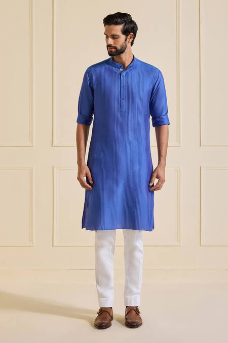 Shop Raghavendra Rathore Jodhpur Navy Viscose, Silk Cobalt Blue Pleated Kurta Online at Aza Fashions Shop_Raghavendra Rathore Jodhpur_Navy Viscose, Silk Cobalt Blue Pleated Kurta _Online_at_Aza_Fashions