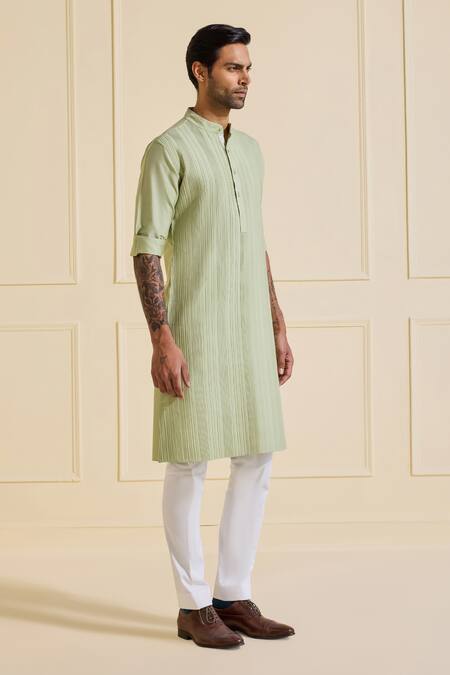 Raghavendra Rathore Jodhpur Mint Viscose Pleated Green Designer Kurta Online at Aza Fashions Raghavendra Rathore Jodhpur_Mint Viscose Pleated Green Designer Kurta _Online_at_Aza_Fashions