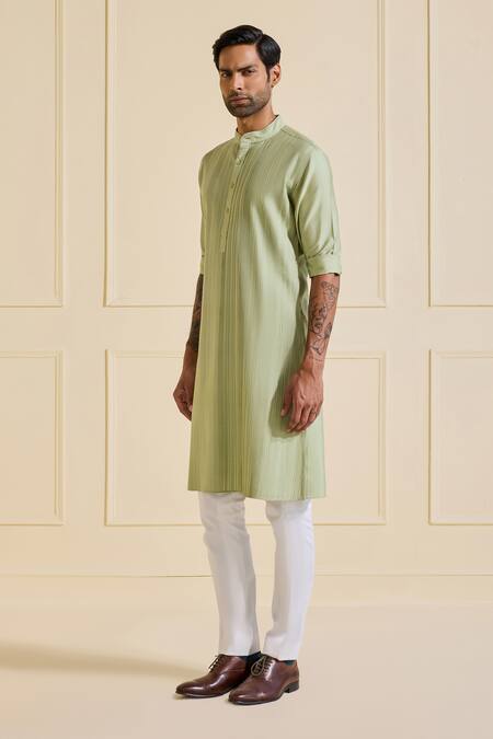Shop Raghavendra Rathore Jodhpur Mint Viscose Pleated Green Designer Kurta Online at Aza Fashions Shop_Raghavendra Rathore Jodhpur_Mint Viscose Pleated Green Designer Kurta _Online_at_Aza_Fashions