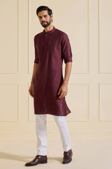 Raghavendra Rathore Jodhpur Maroon Viscose Velvet Ember Kurta Online at Aza Fashions Raghavendra Rathore Jodhpur_Maroon Viscose Velvet Ember Kurta _Online_at_Aza_Fashions