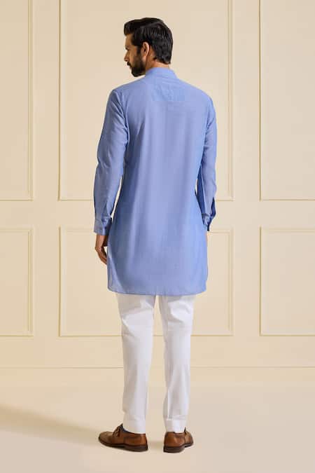 Shop Raghavendra Rathore Jodhpur Sky Blue Cotton Designer Short Kurta at Aza Fashions Shop_Raghavendra Rathore Jodhpur_Sky Blue Cotton Designer Short Kurta _at_Aza_Fashions