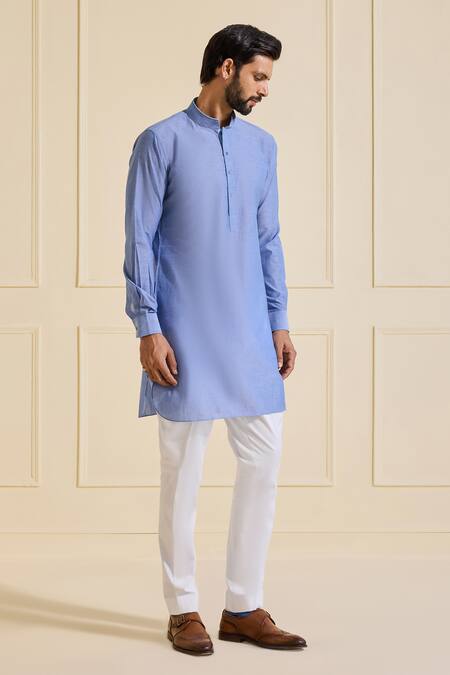 Raghavendra Rathore Jodhpur Sky Blue Cotton Designer Short Kurta Online at Aza Fashions Raghavendra Rathore Jodhpur_Sky Blue Cotton Designer Short Kurta _Online_at_Aza_Fashions
