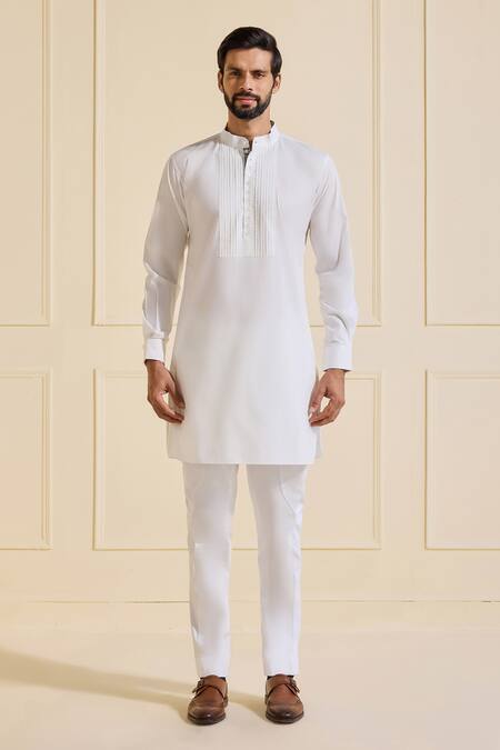 Shop Raghavendra Rathore Jodhpur White Cotton Embroidery Pristine Elegance Kurta Online at Aza Fashions Shop_Raghavendra Rathore Jodhpur_White Cotton Embroidery Pristine Elegance Kurta _Online_at_Aza_Fashions