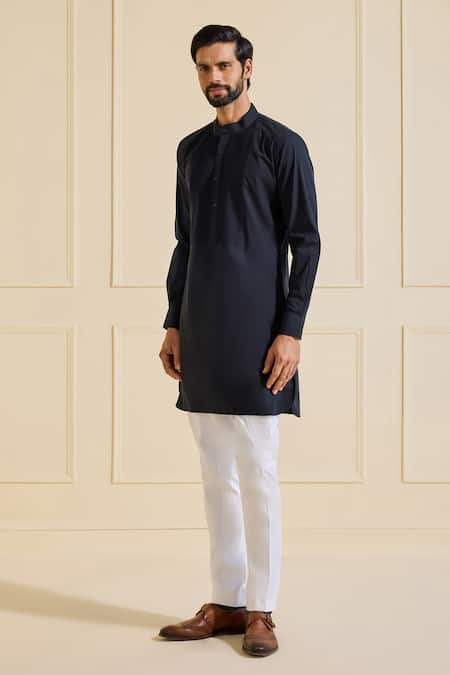 Raghavendra Rathore Jodhpur_Black Cotton Elite Raven Noir Kurta _Online_at_Aza_Fashions