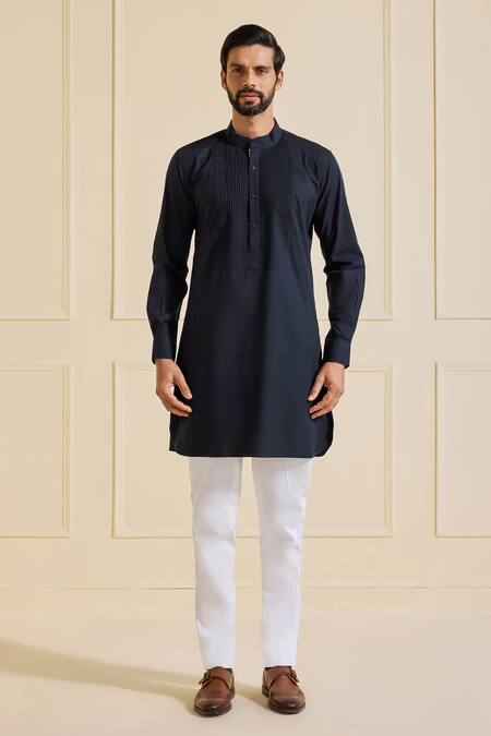 Shop_Raghavendra Rathore Jodhpur_Black Cotton Elite Raven Noir Kurta _Online_at_Aza_Fashions