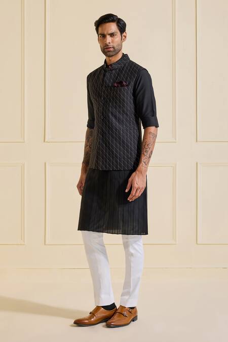 Raghavendra Rathore Jodhpur Black Viscose, Silk Designer Nehru Jacket Online at Aza Fashions Raghavendra Rathore Jodhpur_Black Viscose, Silk Designer Nehru Jacket _Online_at_Aza_Fashions