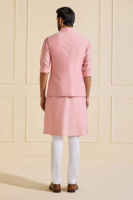 Shop Raghavendra Rathore Jodhpur Pink Viscose, Silk Chandni Blush Bespoke Nehru Jacket at Aza Fashions Shop_Raghavendra Rathore Jodhpur_Pink Viscose, Silk Chandni Blush Bespoke Nehru Jacket _at_Aza_Fashions
