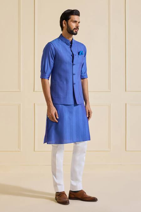 Raghavendra Rathore Jodhpur Navy Viscose, Silk Designer Nehru Jacket Set Online at Aza Fashions Raghavendra Rathore Jodhpur_Navy Viscose, Silk Designer Nehru Jacket Set _Online_at_Aza_Fashions