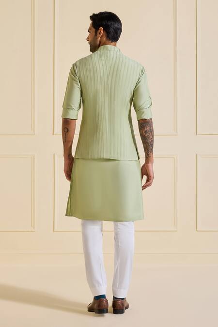 Shop Raghavendra Rathore Jodhpur Mint Viscose, Silk Green Pleated Nehru Jacket at Aza Fashions Shop_Raghavendra Rathore Jodhpur_Mint Viscose, Silk Green Pleated Nehru Jacket _at_Aza_Fashions