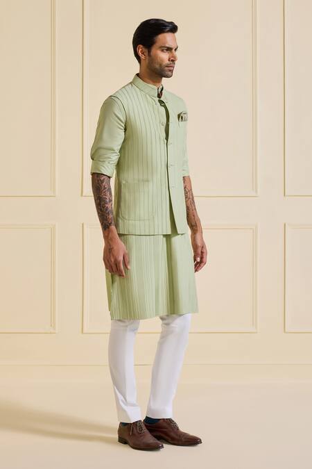 Raghavendra Rathore Jodhpur Mint Viscose, Silk Green Pleated Nehru Jacket Online at Aza Fashions Raghavendra Rathore Jodhpur_Mint Viscose, Silk Green Pleated Nehru Jacket _Online_at_Aza_Fashions
