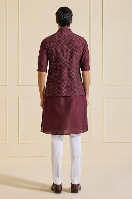 Raghavendra Rathore Jodhpur Maroon Luxe Bundi Jacket 