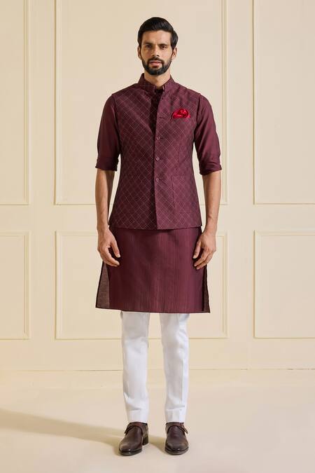 Buy Raghavendra Rathore Jodhpur Maroon Viscose, Silk Luxe Bundi Jacket Online at Aza Fashions Buy_Raghavendra Rathore Jodhpur_Maroon Viscose, Silk Luxe Bundi Jacket _Online_at_Aza_Fashions