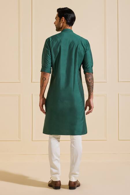 Shop Raghavendra Rathore Jodhpur Green Viscose Imperial Moss Kurta at Aza Fashions Shop_Raghavendra Rathore Jodhpur_Green Viscose Imperial Moss Kurta _at_Aza_Fashions