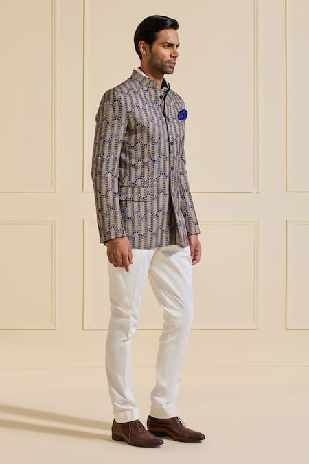 Buy_Raghavendra Rathore Jodhpur_Multi Color Linen Contemporary Panache Bandhgala Jacket _Online_at_Aza_Fashions