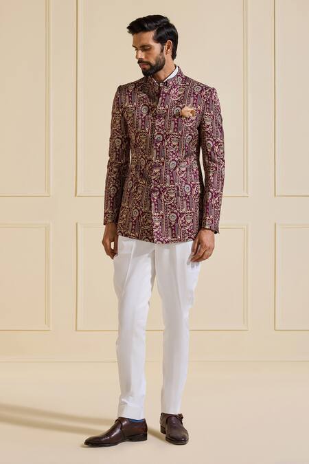 Raghavendra Rathore Jodhpur_Multi Color Linen Embroidery Designer Bandhgala Jacket _Online_at_Aza_Fashions