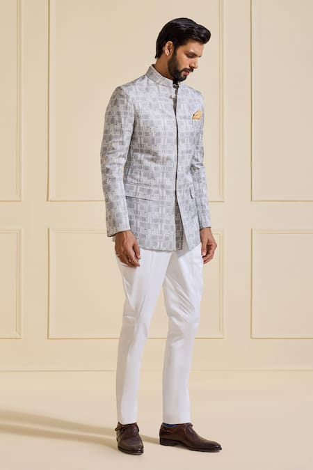 Raghavendra Rathore Jodhpur_Multi Color Linen Embroidery Opalescent Pearl Bandhgala Jacket _Online_at_Aza_Fashions