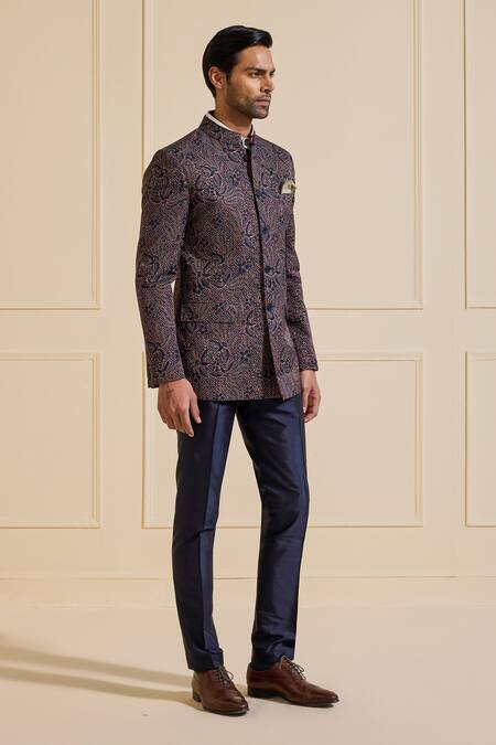 Buy_Raghavendra Rathore Jodhpur_Multi Color Cotton Embroidery Designer Bandhgala Jacket _Online_at_Aza_Fashions