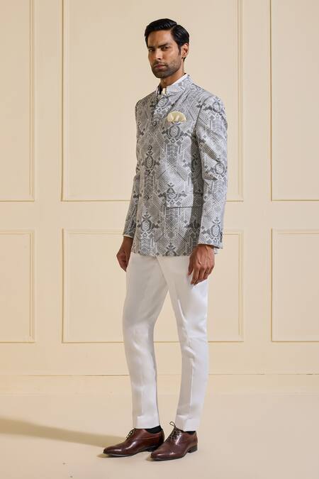 Raghavendra Rathore Jodhpur_Multi Color Linen Designer Bandhgala Jacket _Online_at_Aza_Fashions