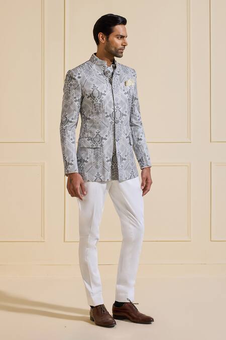 Buy_Raghavendra Rathore Jodhpur_Multi Color Linen Designer Bandhgala Jacket _Online_at_Aza_Fashions