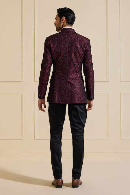 Raghavendra Rathore Jodhpur Burgundy Regal Velvet Bandhgala 
