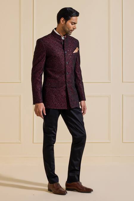 Buy Raghavendra Rathore Jodhpur Burgundy Viscose, Silk Regal Velvet Bandhgala Online at Aza Fashions Buy_Raghavendra Rathore Jodhpur_Burgundy Viscose, Silk Regal Velvet Bandhgala _Online_at_Aza_Fashions
