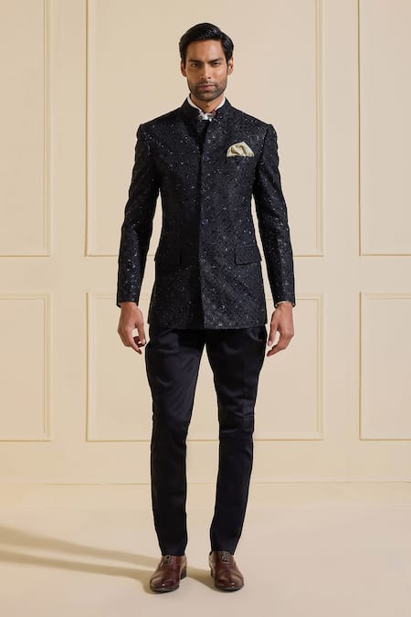 Raghavendra Rathore Jodhpur Black Silk Embroidery Designer Bandhgala Jacket Online at Aza Fashions Raghavendra Rathore Jodhpur_Black Silk Embroidery Designer Bandhgala Jacket _Online_at_Aza_Fashions