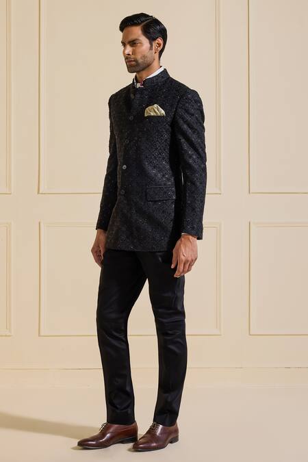 Buy Raghavendra Rathore Jodhpur Black Silk Embroidery Designer Bandhgala Jacket Online at Aza Fashions Buy_Raghavendra Rathore Jodhpur_Black Silk Embroidery Designer Bandhgala Jacket _Online_at_Aza_Fashions