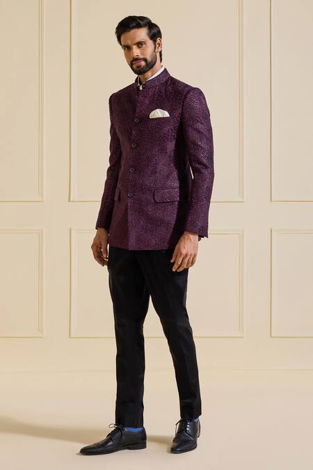 Raghavendra Rathore Jodhpur_Purple Silk Embroidery Embellished Bandhgala Jacket _Online_at_Aza_Fashions