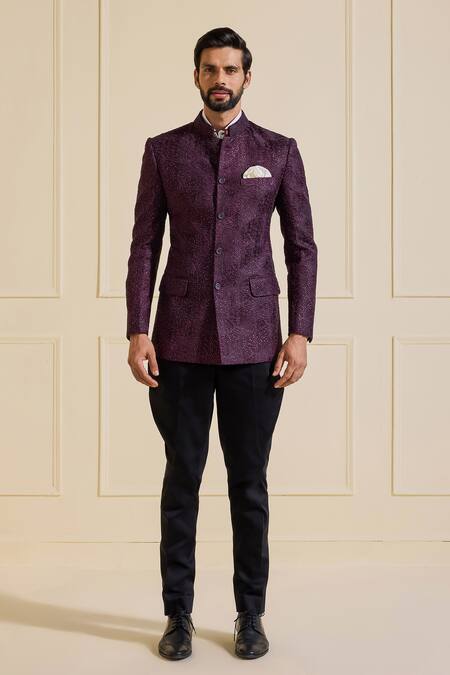 Raghavendra Rathore Jodhpur_Purple Silk Embroidery Embellished Bandhgala Jacket _at_Aza_Fashions