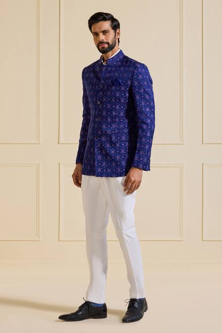 Raghavendra Rathore Jodhpur Navy Brocade Embroidery Bandhgala Jacket Online at Aza Fashions Raghavendra Rathore Jodhpur_Navy Brocade Embroidery Bandhgala Jacket _Online_at_Aza_Fashions