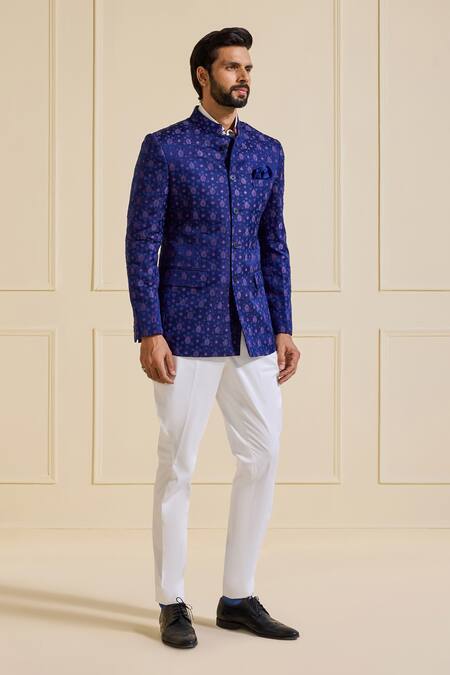 Buy Raghavendra Rathore Jodhpur Navy Brocade Embroidery Bandhgala Jacket Online at Aza Fashions Buy_Raghavendra Rathore Jodhpur_Navy Brocade Embroidery Bandhgala Jacket _Online_at_Aza_Fashions
