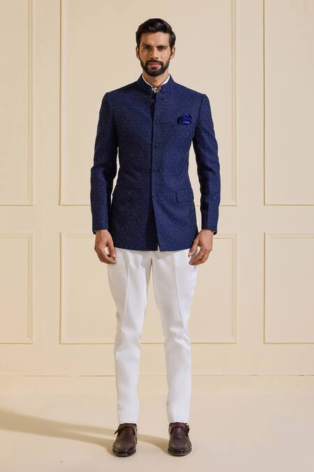 Buy Raghavendra Rathore Jodhpur Navy Viscose, Silk Embroidery Luxe Royal Blue Bandhgala Jacket Online at Aza Fashions Buy_Raghavendra Rathore Jodhpur_Navy Viscose, Silk Embroidery Luxe Royal Blue Bandhgala Jacket _Online_at_Aza_Fashions