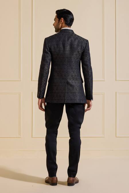 Shop Raghavendra Rathore Jodhpur Black Brocade Gilded Bandhgala at Aza Fashions Shop_Raghavendra Rathore Jodhpur_Black Brocade Gilded Bandhgala_at_Aza_Fashions