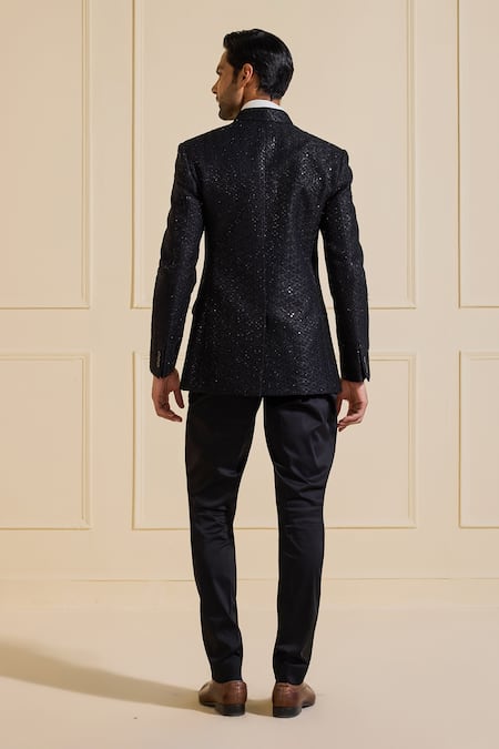 Shop Raghavendra Rathore Jodhpur Black Silk Sequins Embellished Bandhgala Jacket at Aza Fashions Shop_Raghavendra Rathore Jodhpur_Black Silk Sequins Embellished Bandhgala Jacket _at_Aza_Fashions