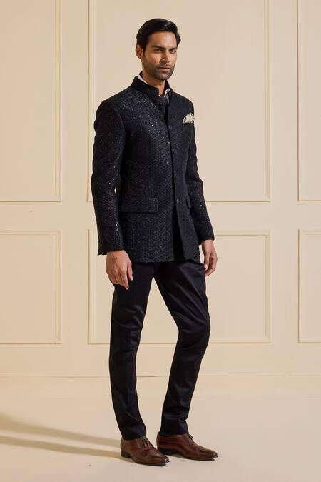 Buy Raghavendra Rathore Jodhpur Black Silk Sequins Embellished Bandhgala Jacket Online at Aza Fashions Buy_Raghavendra Rathore Jodhpur_Black Silk Sequins Embellished Bandhgala Jacket _Online_at_Aza_Fashions