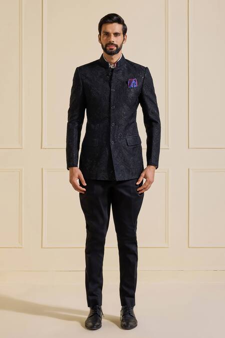 Raghavendra Rathore Jodhpur Black Brocade Embroidery Gilded Grandeur Bandhgala Online at Aza Fashions Raghavendra Rathore Jodhpur_Black Brocade Embroidery Gilded Grandeur Bandhgala _Online_at_Aza_Fashions