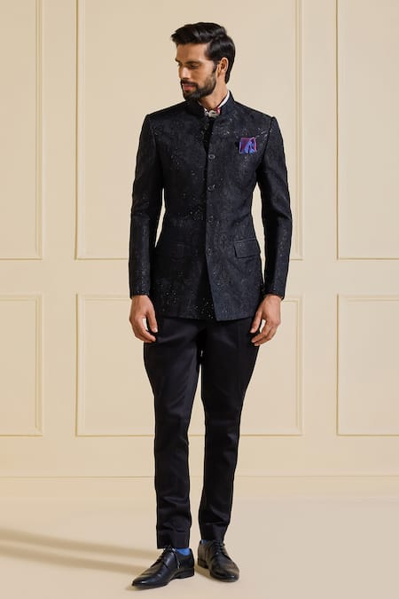 Buy Raghavendra Rathore Jodhpur Black Brocade Embroidery Gilded Grandeur Bandhgala Online at Aza Fashions Buy_Raghavendra Rathore Jodhpur_Black Brocade Embroidery Gilded Grandeur Bandhgala _Online_at_Aza_Fashions