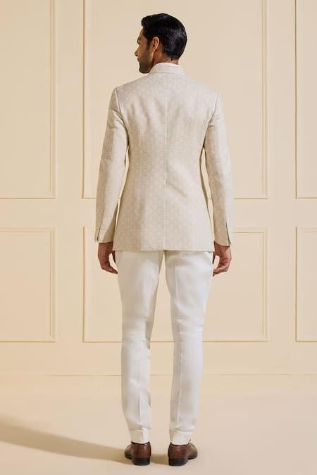 Raghavendra Rathore Jodhpur White Shimmered Bandhgala 