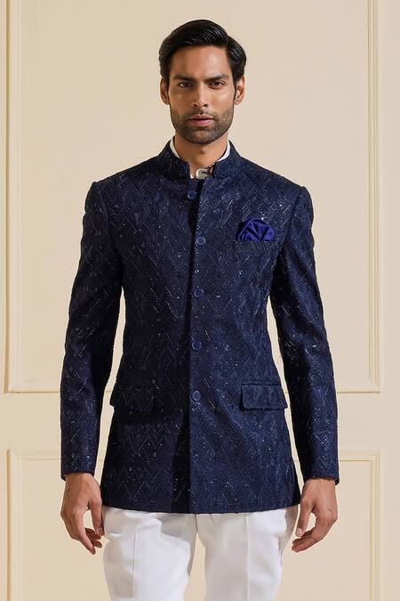 Buy Raghavendra Rathore Jodhpur Blue Silk Embroidery Glamorous Bandhgala Jacket Online at Aza Fashions Buy_Raghavendra Rathore Jodhpur_Blue Silk Embroidery Glamorous Bandhgala Jacket _Online_at_Aza_Fashions