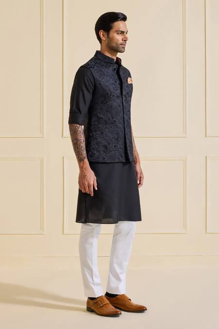Buy Raghavendra Rathore Jodhpur Navy Silk Nehru Jacket Set In Ebony Enchantment Online at Aza Fashions Buy_Raghavendra Rathore Jodhpur_Navy Silk Nehru Jacket Set In Ebony Enchantment _Online_at_Aza_Fashions
