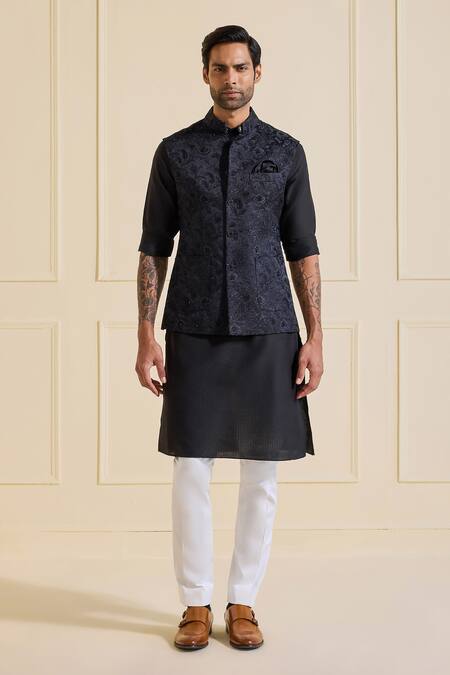 Raghavendra Rathore Jodhpur Navy Silk Nehru Jacket Set In Ebony Enchantment at Aza Fashions Raghavendra Rathore Jodhpur_Navy Silk Nehru Jacket Set In Ebony Enchantment _at_Aza_Fashions